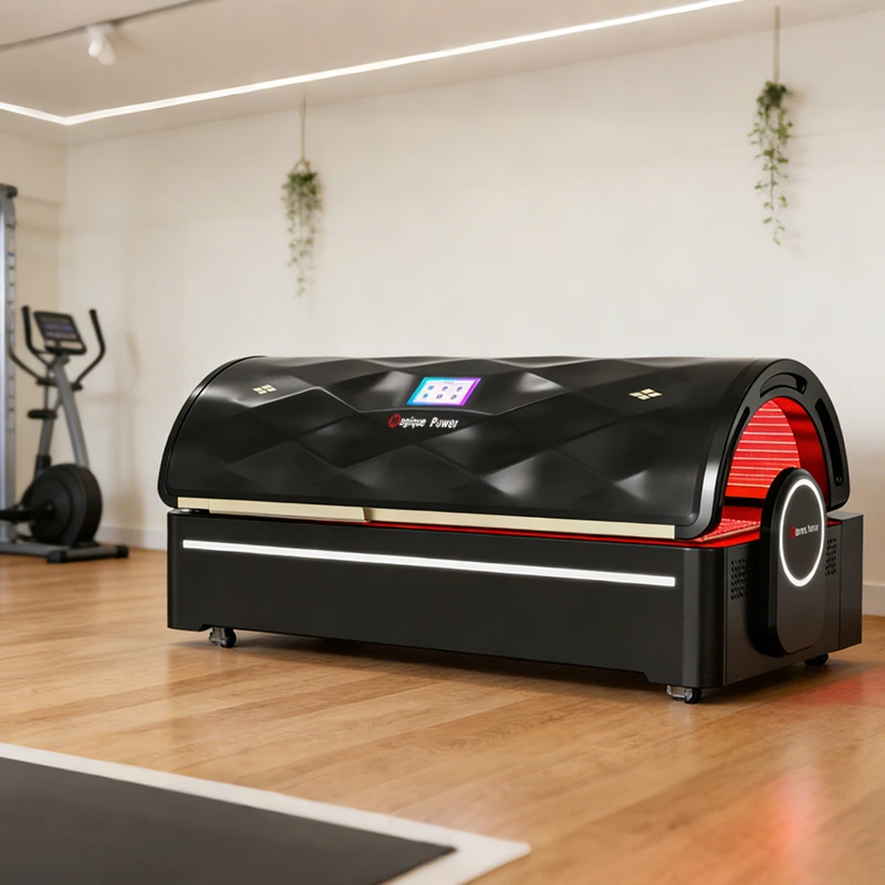 High-power LUM-R5500 full-body red light bed in diamond-textured finish, 129 mW/cm², customizable wavelengths