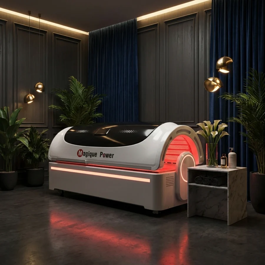 LUM-R4500 commercial red light therapy bed with 4500W power, 32,400 LEDs, 129 mW/cm², 5-wavelength photobiomodulation
